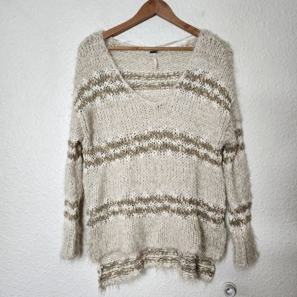 Free People Linus Stripe Pullover Sweater in Natural Combo Women's Size Small - Picture 1 of 10
